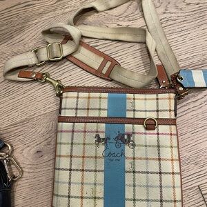 Coach Plaid Crossbody heritage Bag with Blue Stripe